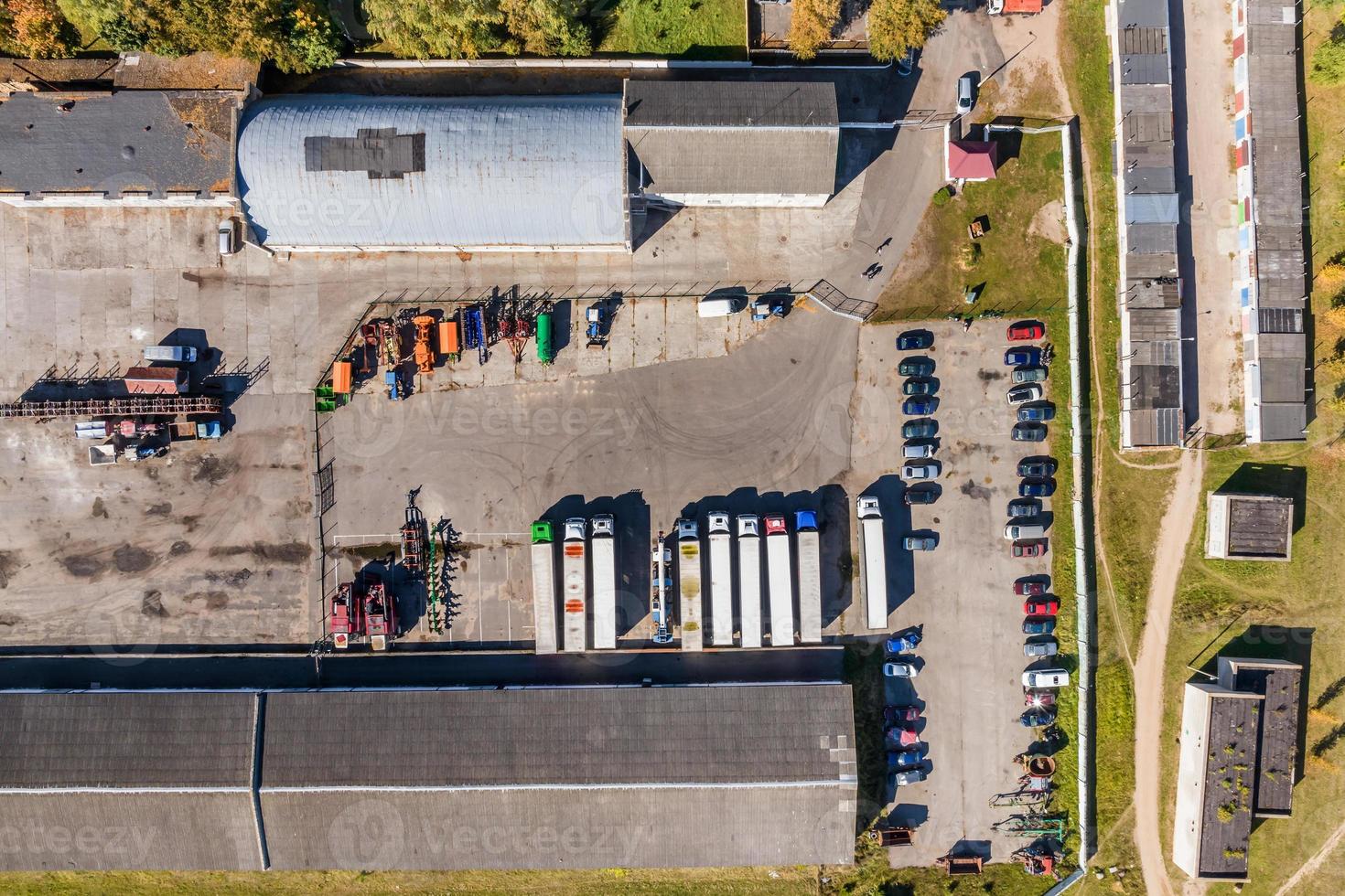 aerial view on large open air parking lot for cars for residents of area photo