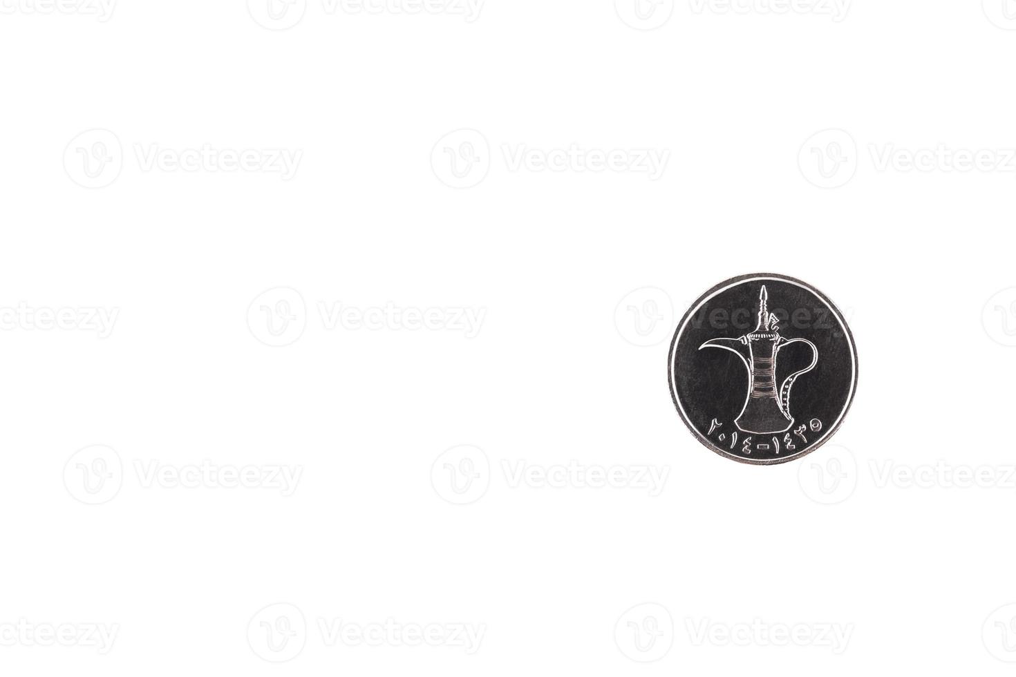 One dirham coin, United Arab Emirates. White isolated background. photo