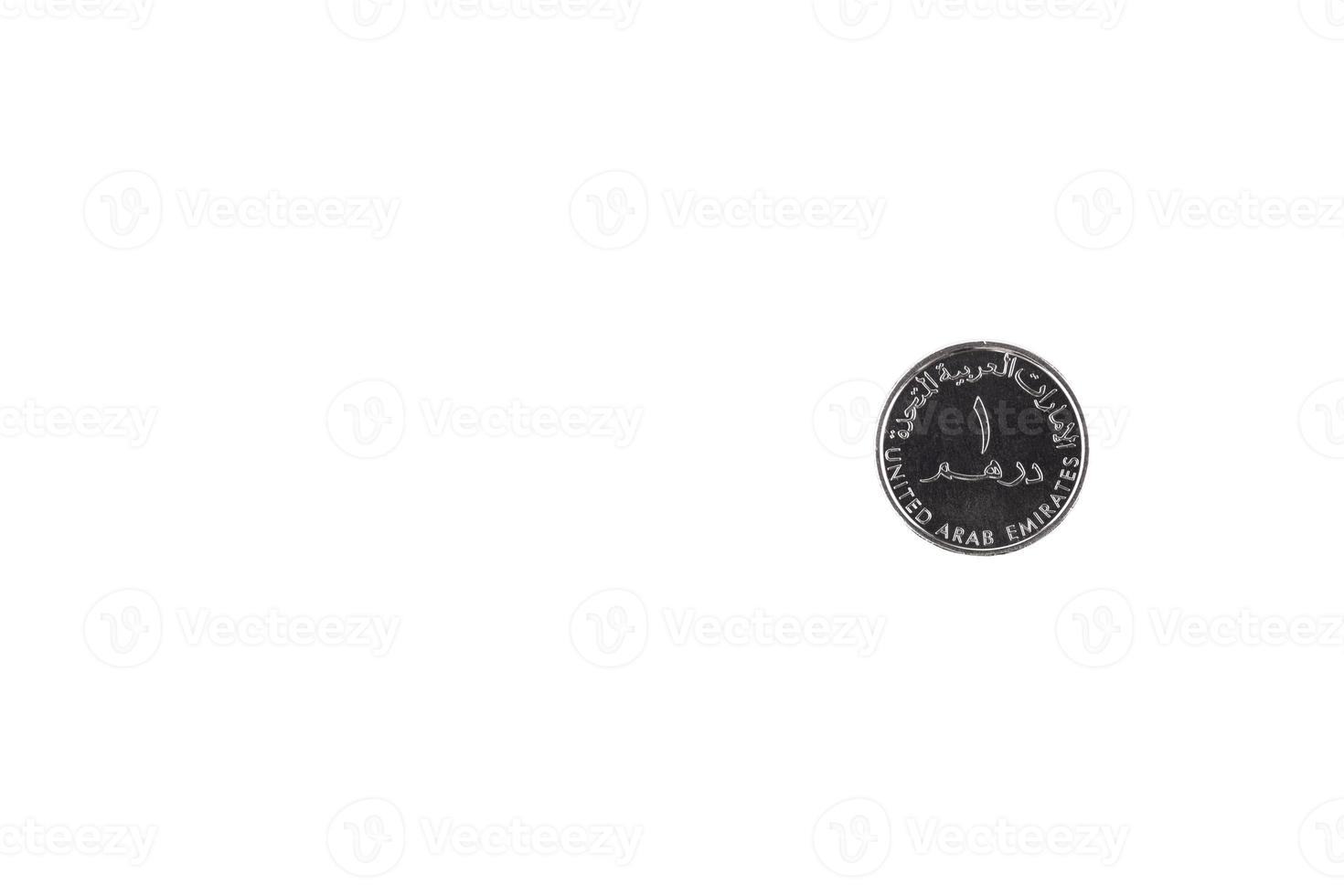 One dirham coin, United Arab Emirates. White isolated background. photo