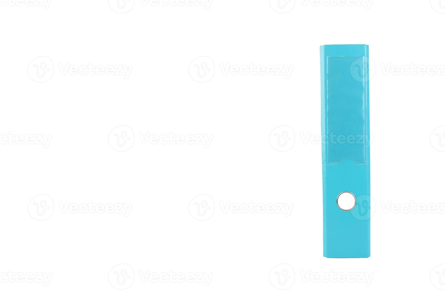 The blue office folder is located on the right. White isolated background. copy space. photo