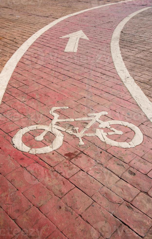 Red bicycle lane in the park, walking lane, sport lane photo