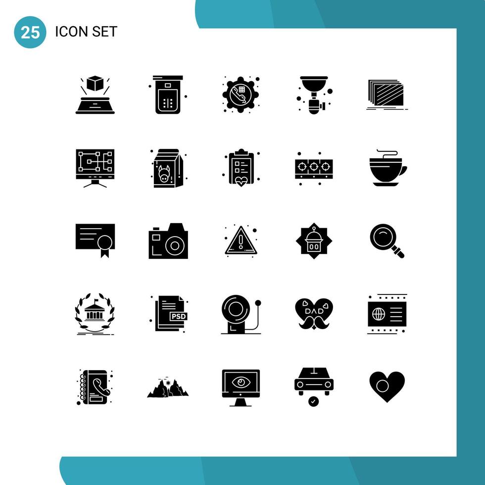 Modern Set of 25 Solid Glyphs and symbols such as sink plumber toilet pipe gear Editable Vector Design Elements