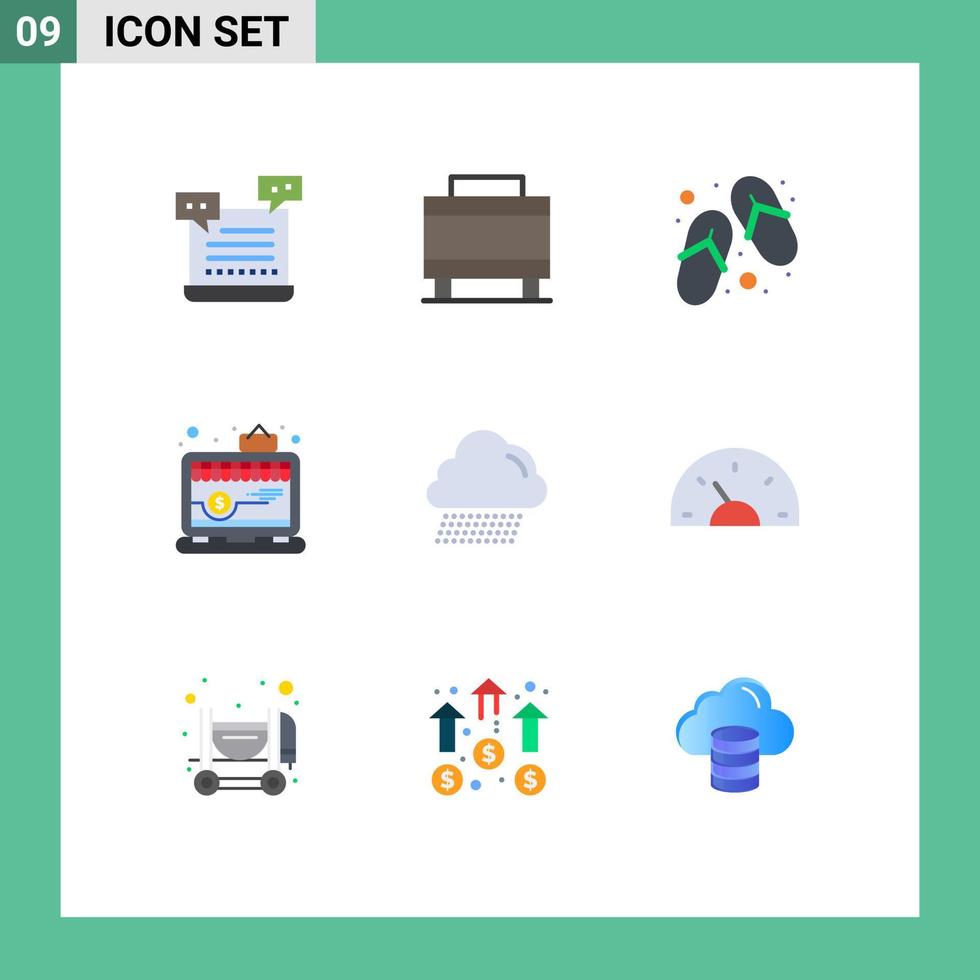 Set of 9 Vector Flat Colors on Grid for rain laptop footwear shop app Editable Vector Design Elements