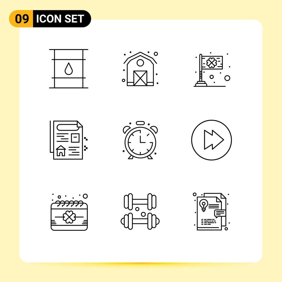 User Interface Pack of 9 Basic Outlines of clock real day estate saint Editable Vector Design Elements