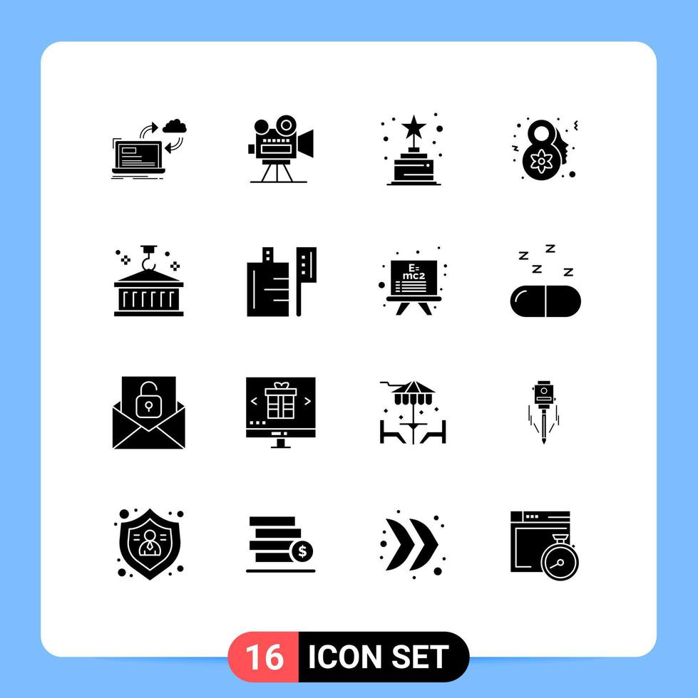 conjunto moderno de 16 pictogramas de glifos sólidos del video de la caja del contenedor celebra ocho elementos de diseño vectorial editables de marzo vector