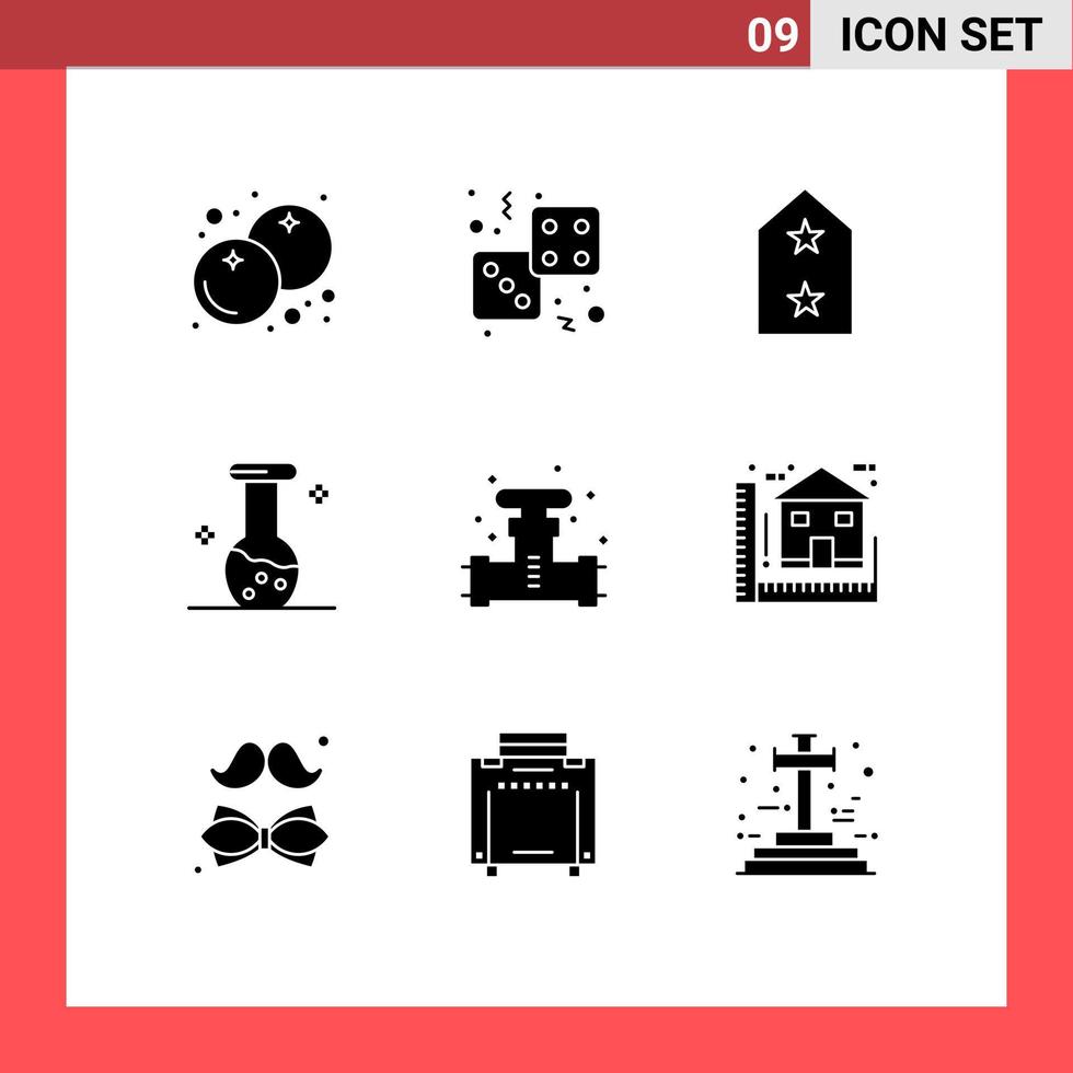 Editable Vector Line Pack of 9 Simple Solid Glyphs of mechanical biology play biochemistry metal Editable Vector Design Elements
