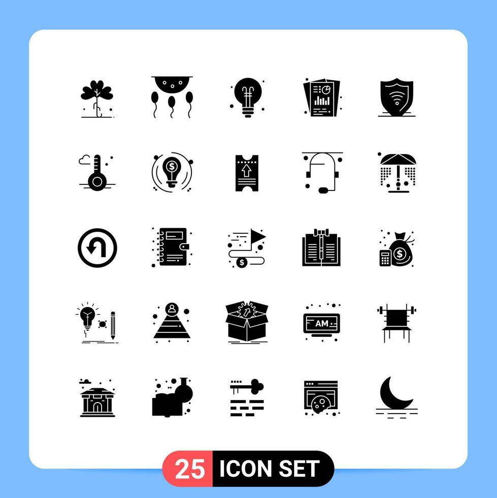 Group of 25 Modern Solid Glyphs Set for seo analysis report laboratory analysis education Editable Vector Design Elements