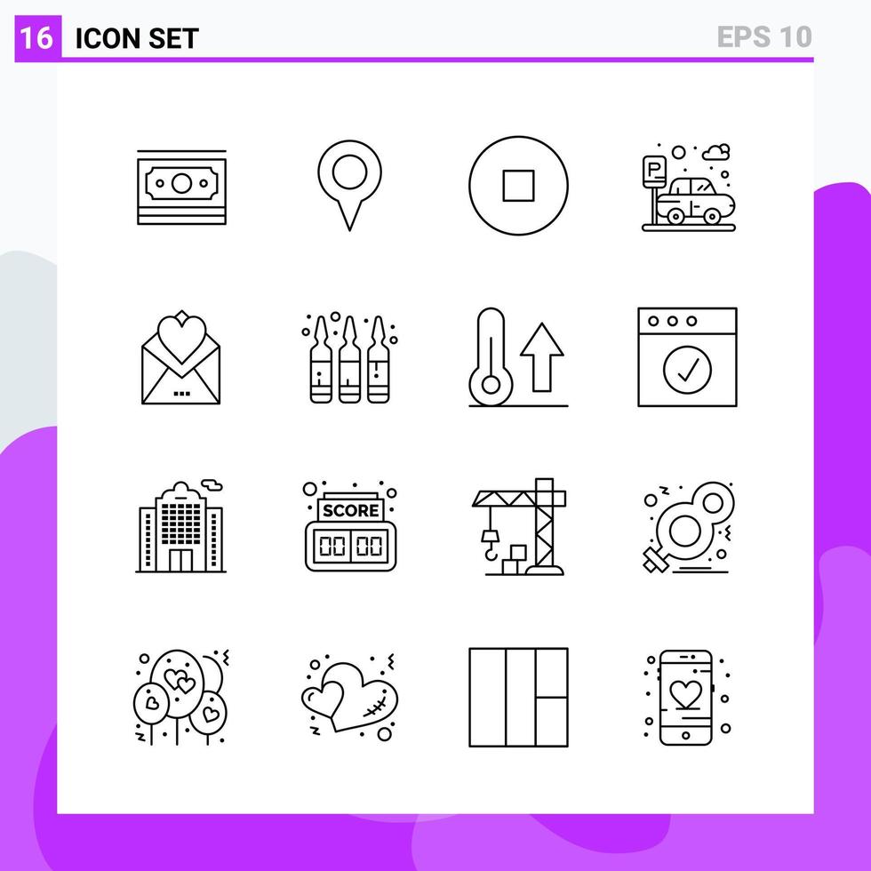 Set of 16 icons in Line style Creative Outline Symbols for Website Design and Mobile Apps Simple Line Icon Sign Isolated on White Background 16 Icons vector