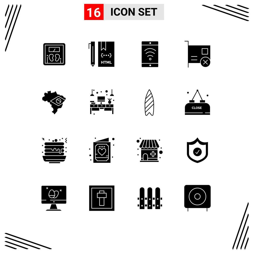 16 Universal Solid Glyph Signs Symbols of map hardware html devices card Editable Vector Design Elements