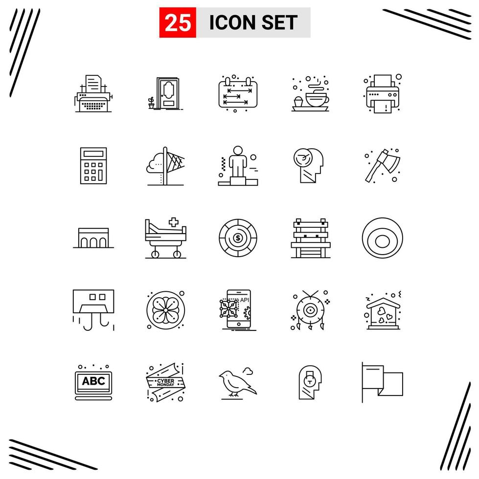 Stock Vector Icon Pack of 25 Line Signs and Symbols for printer device business tea breakfast Editable Vector Design Elements