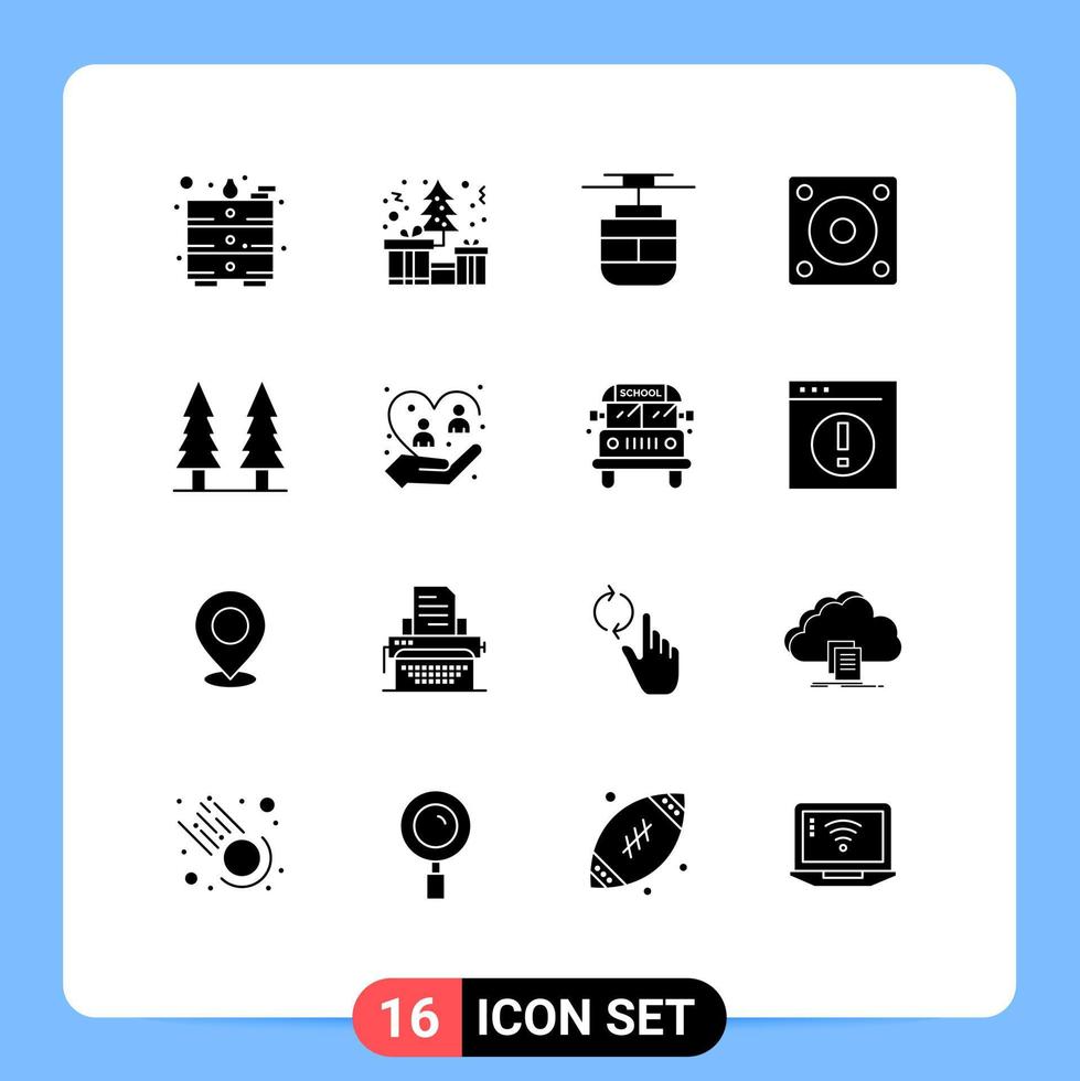 16 Universal Solid Glyph Signs Symbols of park entertainment transport technology gadgets Editable Vector Design Elements