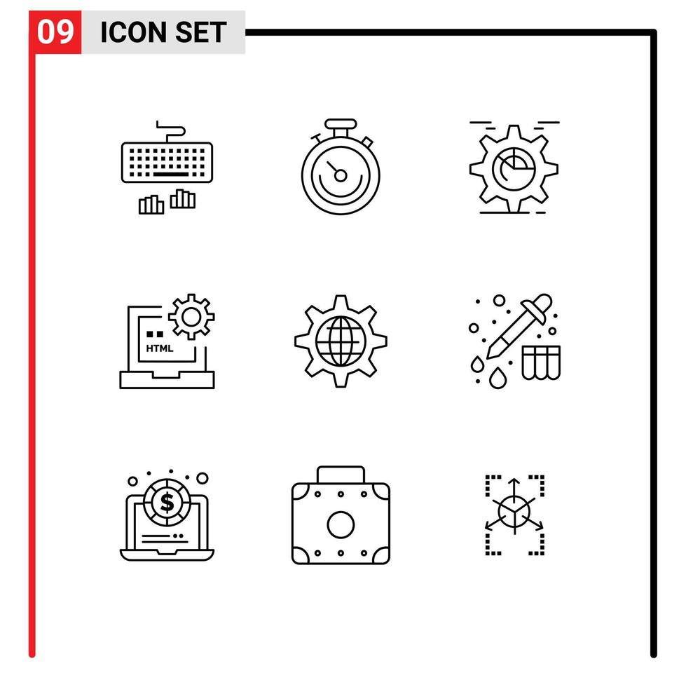 Set of 9 Vector Outlines on Grid for html develop setting coding cog Editable Vector Design Elements