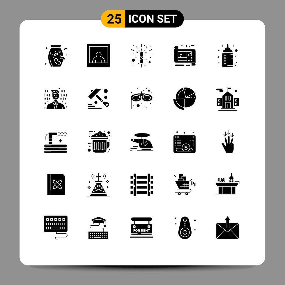 User Interface Pack of 25 Basic Solid Glyphs of development nipple architecture feeder plan Editable Vector Design Elements