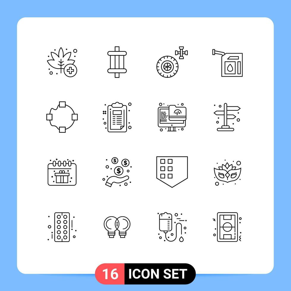 Set of 16 Vector Outlines on Grid for shape path car station gas Editable Vector Design Elements