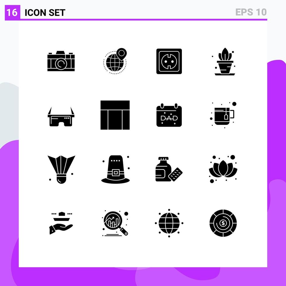 Group of 16 Modern Solid Glyphs Set for virtual living world home power supply Editable Vector Design Elements