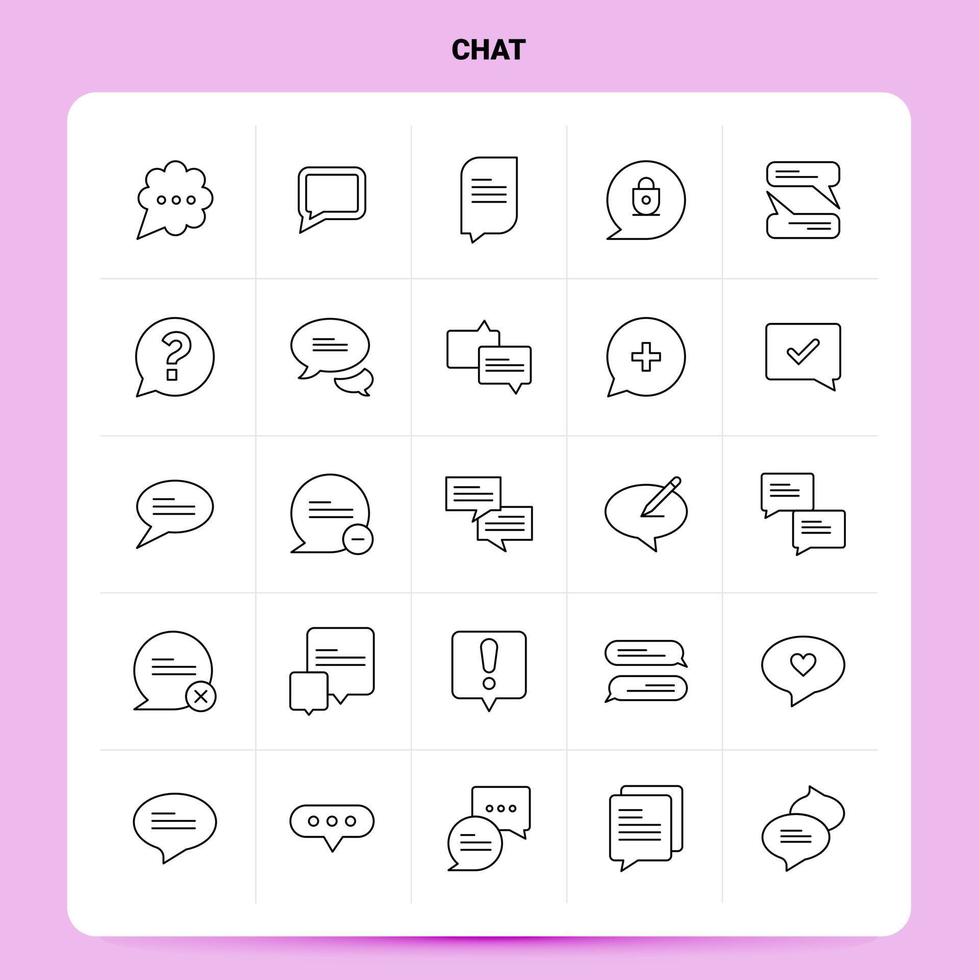 OutLine 25 Chat Icon set Vector Line Style Design Black Icons Set Linear pictogram pack Web and Mobile Business ideas design Vector Illustration