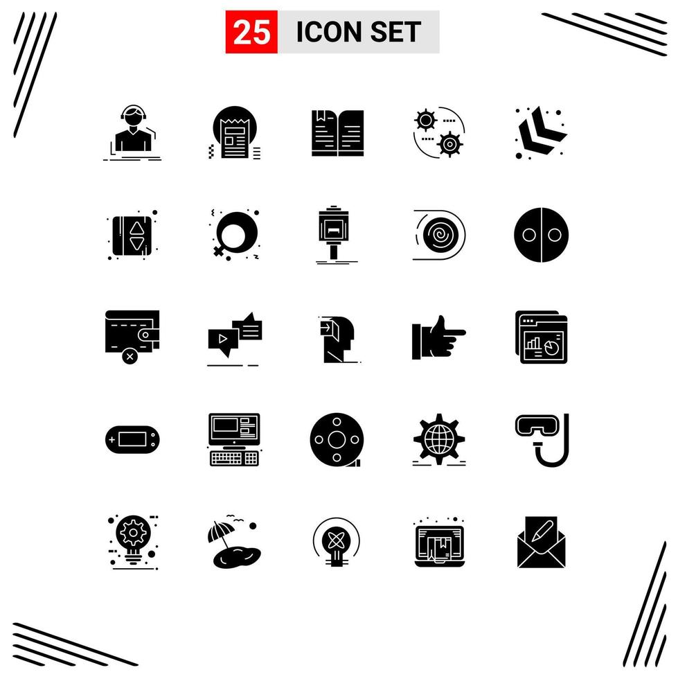 conjunto moderno de 25 glifos y símbolos sólidos, como configuración, control de noticias, educación, elementos de diseño vectorial editables vector
