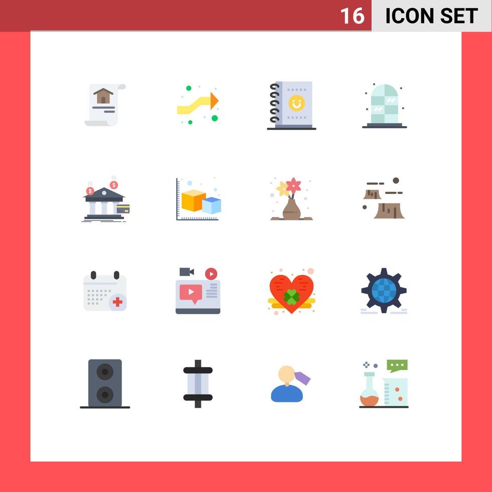 Universal Icon Symbols Group of 16 Modern Flat Colors of financial payments notebook bank living Editable Pack of Creative Vector Design Elements