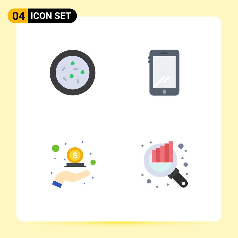 Universal Icon Symbols Group of 4 Modern Flat Icons of bacteria hand smart phone iphone money Editable Vector Design Elements