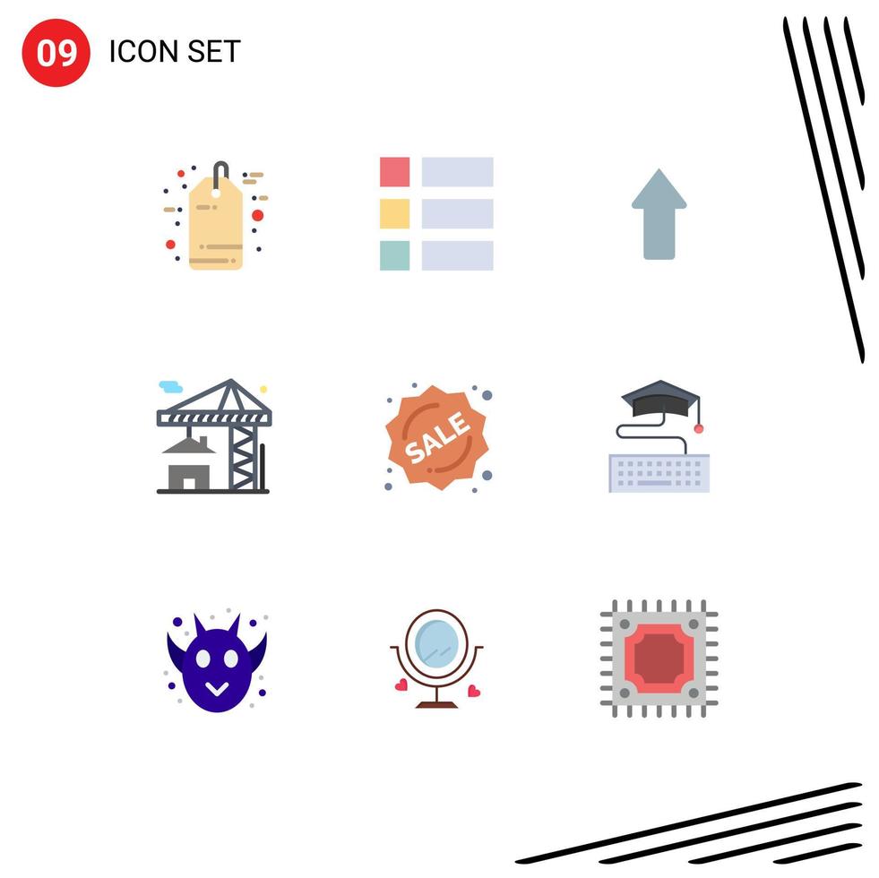Group of 9 Modern Flat Colors Set for label building arrow estate crane Editable Vector Design Elements