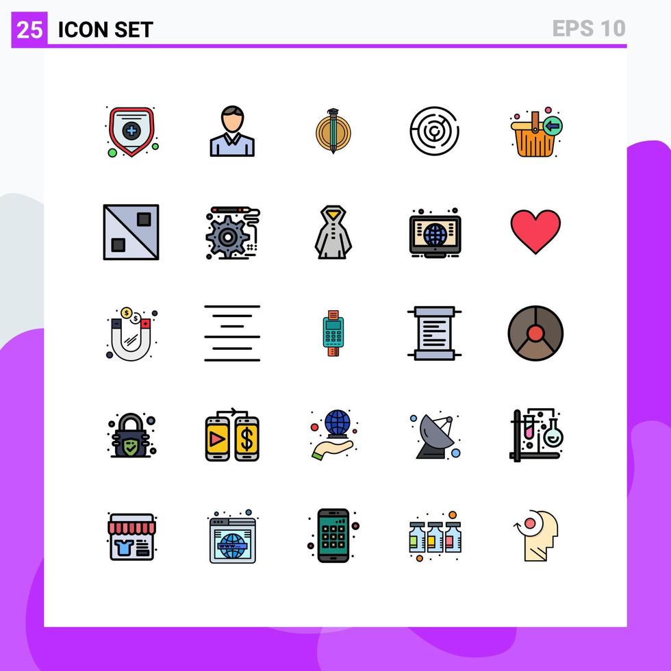 Universal Icon Symbols Group of 25 Modern Filled line Flat Colors of basket point degree target arrow Editable Vector Design Elements