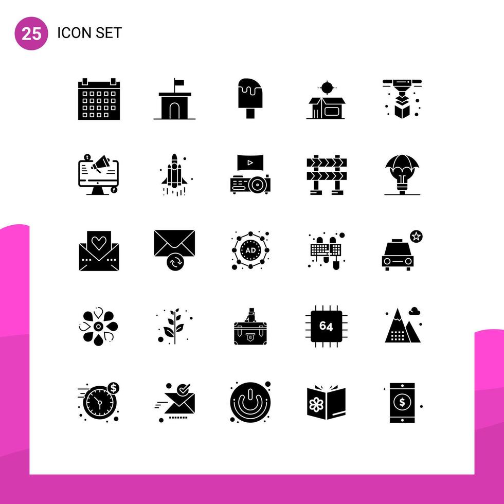 grupo de símbolos de iconos universales de 25 glifos sólidos modernos de propiedad de la caja del producto elementos de diseño de vectores editables de alimentos de productos abiertos