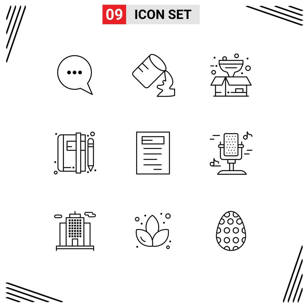 9 Outline concept for Websites Mobile and Apps study book product news article Editable Vector Design Elements