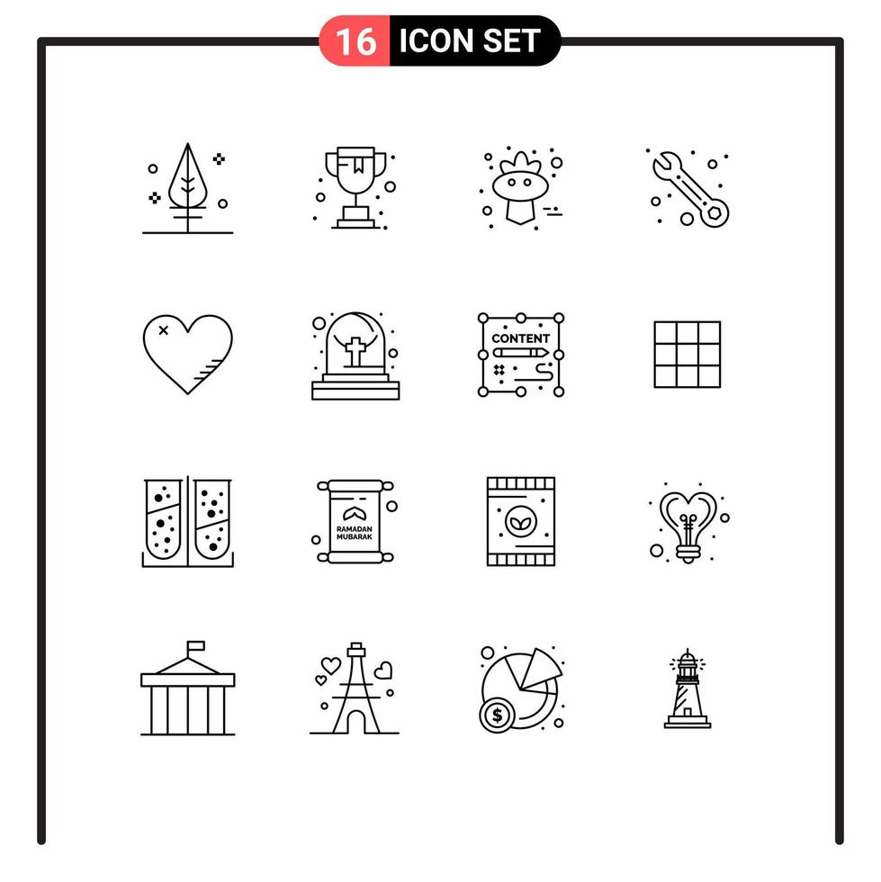 16 Universal Outlines Set for Web and Mobile Applications report like sparrow love support Editable Vector Design Elements