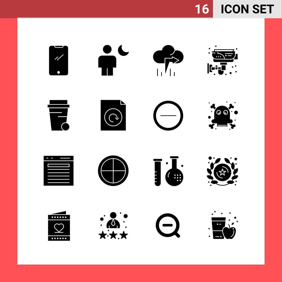 16 Icon Pack Solid Style Glyph Symbols on White Background Simple Signs for general designing vector