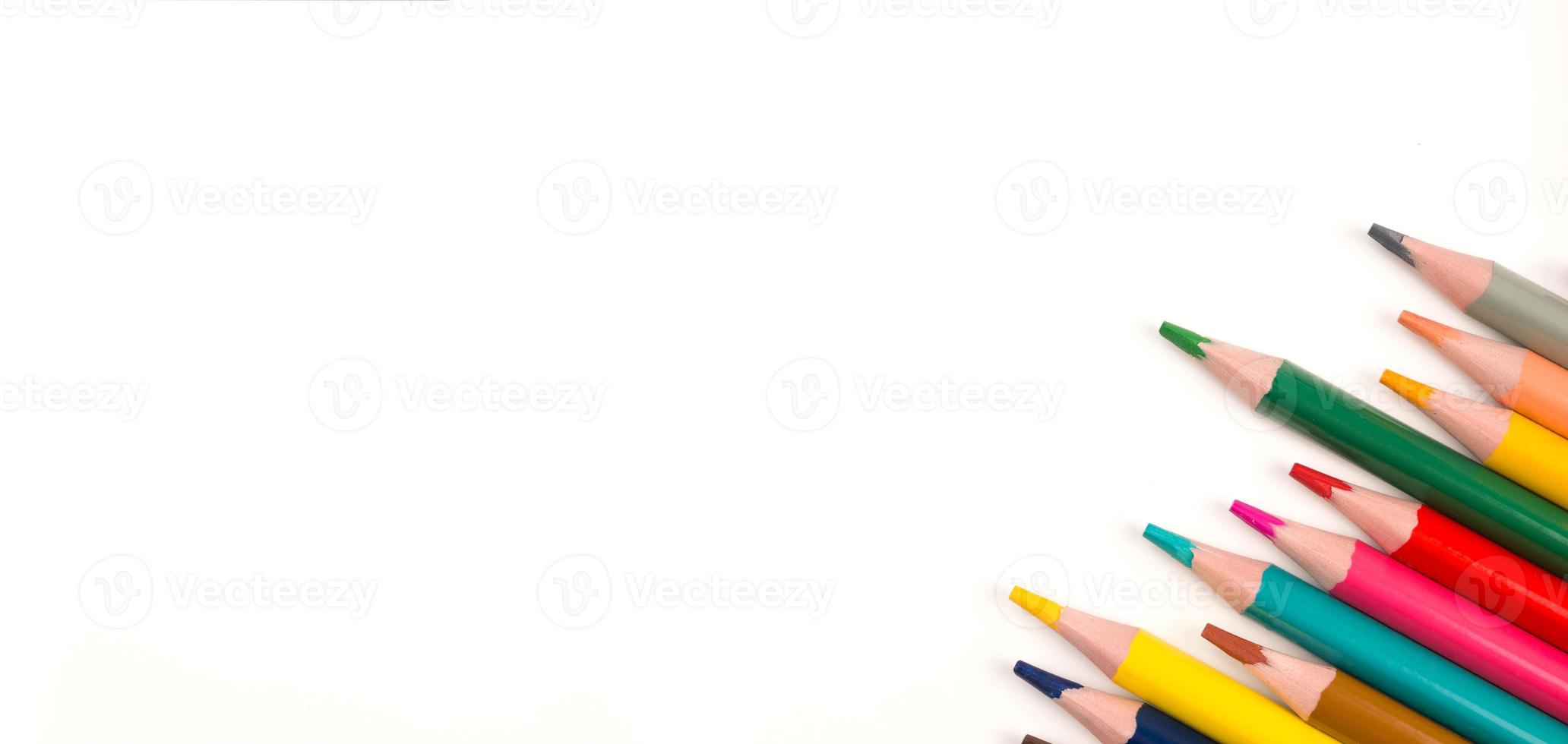 Top view on colorful pencils. Back to school.Supplies for art concept.Banner with place for text.Preschool.Drawing classes photo