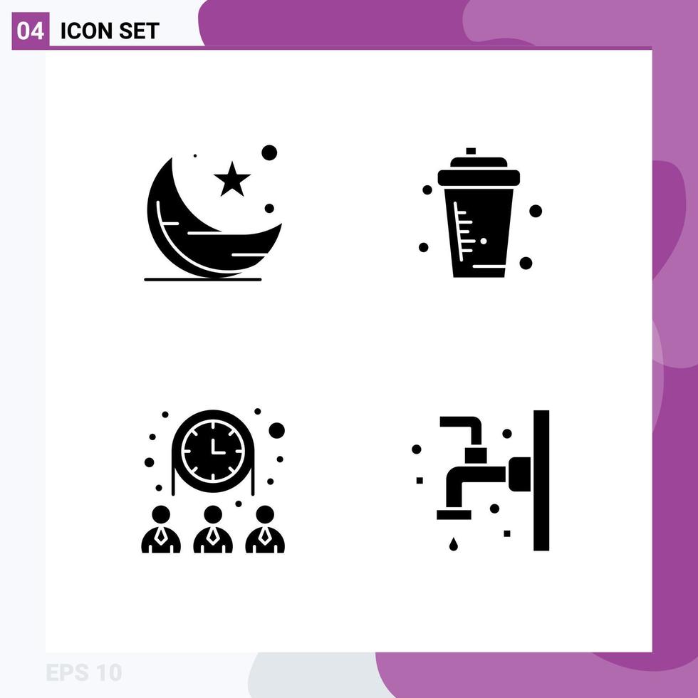 4 Universal Solid Glyph Signs Symbols of moon sport night bottle people Editable Vector Design Elements