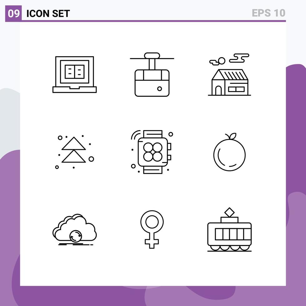 Group of 9 Outlines Signs and Symbols for watch up home next arrow Editable Vector Design Elements