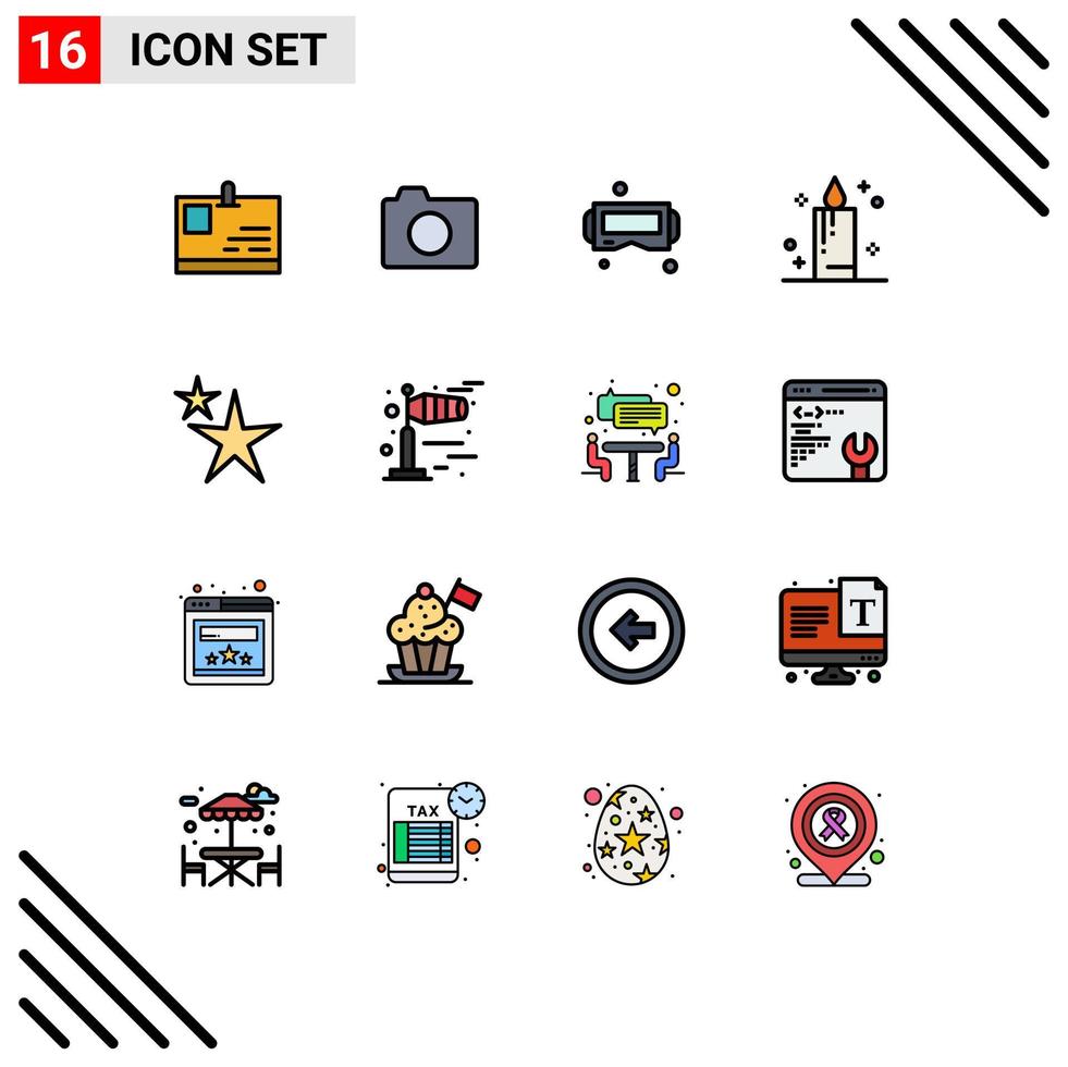 16 User Interface Flat Color Filled Line Pack of modern Signs and Symbols of star abstract device holiday candle Editable Creative Vector Design Elements