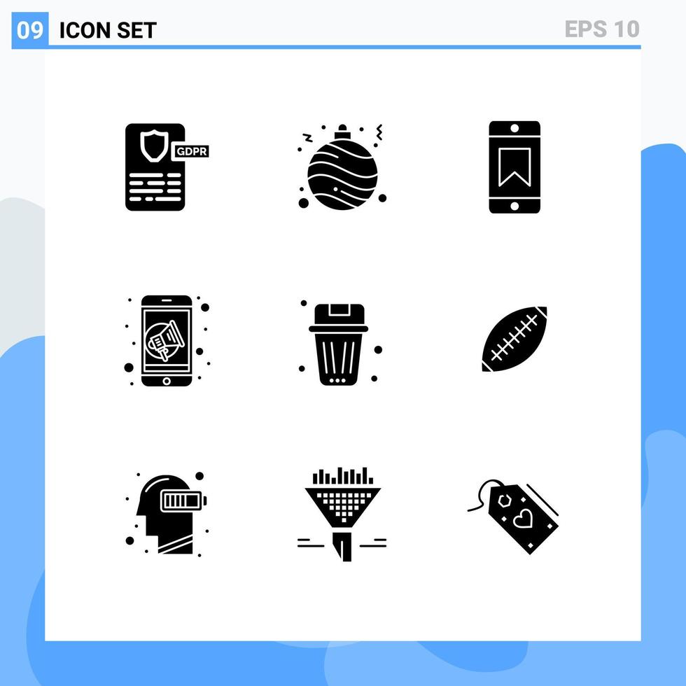 Universal Icon Symbols Group of 9 Modern Solid Glyphs of garbage been award basket mobile Editable Vector Design Elements