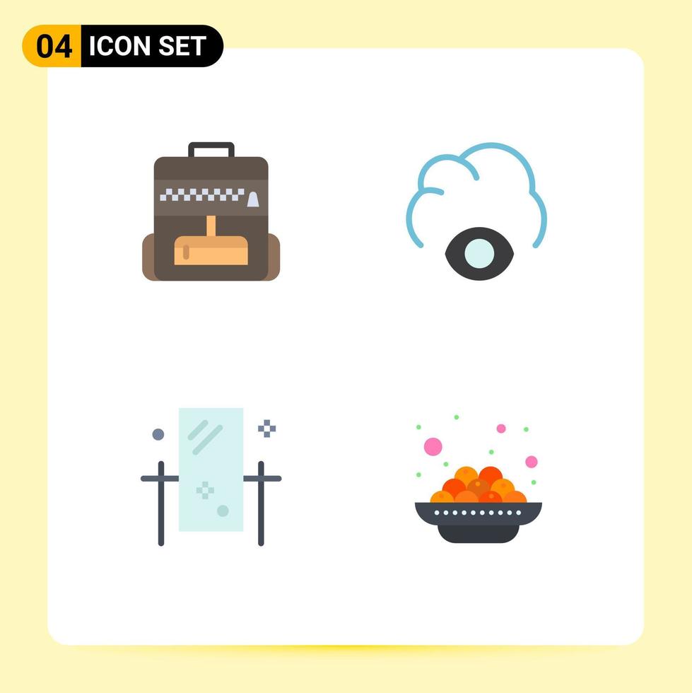 Set of 4 Modern UI Icons Symbols Signs for bag mirror cloud beauty cake Editable Vector Design Elements