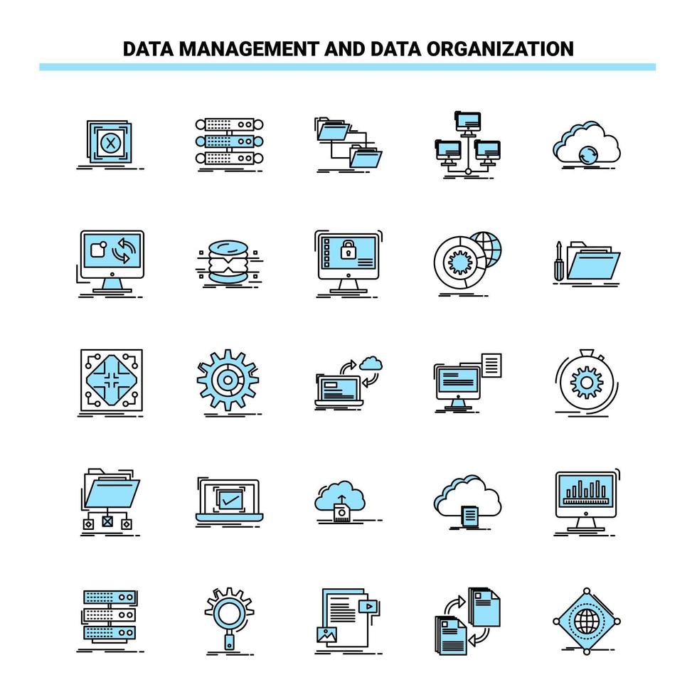 25 Data Management And Data Organization Black and Blue icon Set Creative Icon Design and logo template vector