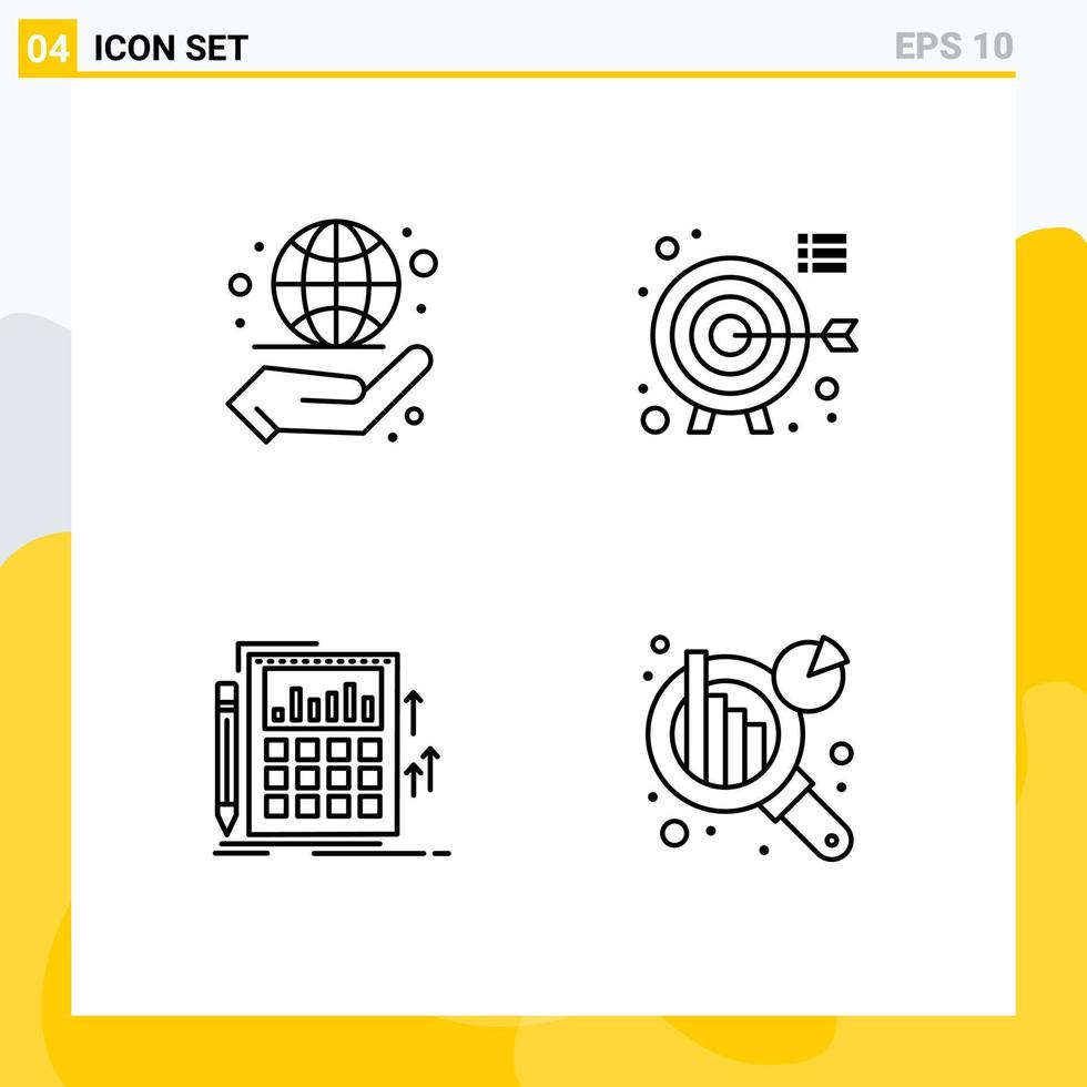 Stock Vector Icon Pack of 4 Line Signs and Symbols for business audit management target calculation Editable Vector Design Elements