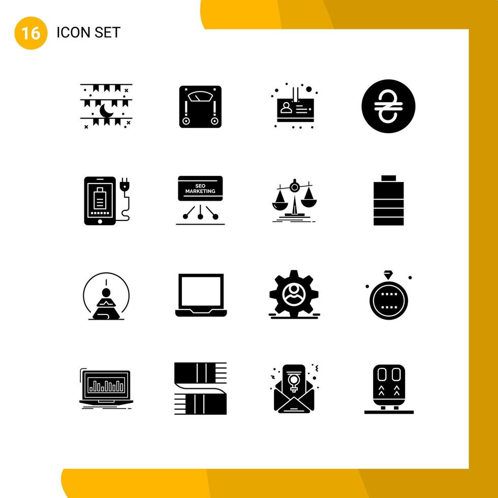 Universal Icon Symbols Group of 16 Modern Solid Glyphs of full mobile weight ukraine hryvna Editable Vector Design Elements