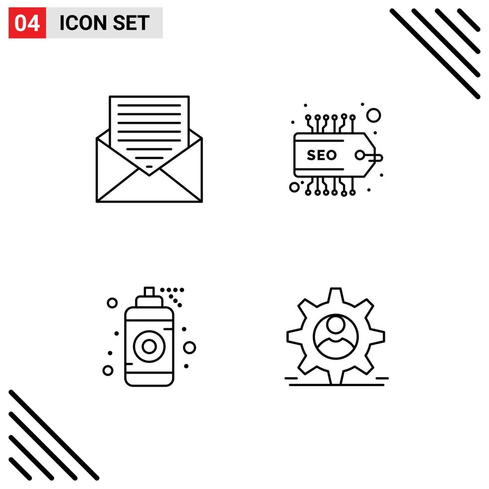 Modern Set of 4 Filledline Flat Colors Pictograph of communication graphic envelope seo spray Editable Vector Design Elements