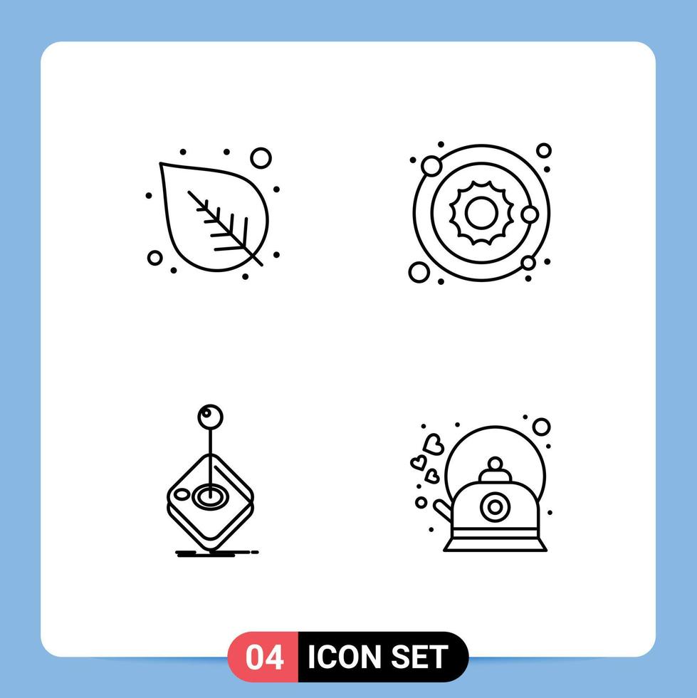 Pictogram Set of 4 Simple Filledline Flat Colors of leaf gaming astronomy sun stick Editable Vector Design Elements