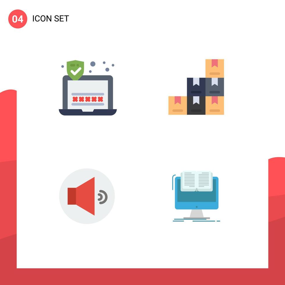 4 Thematic Vector Flat Icons and Editable Symbols of password document box sound computer Editable Vector Design Elements