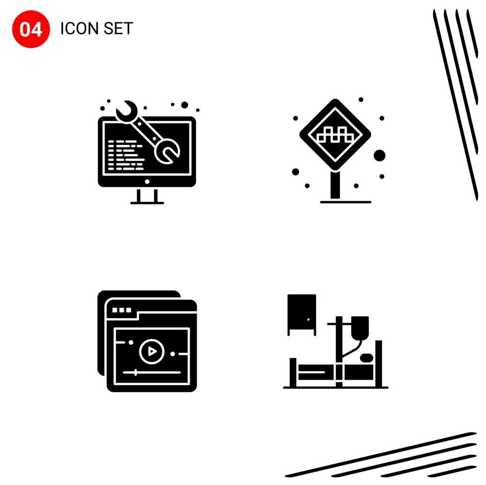 Collection of 4 Vector Icons in solid style Pixle Perfect Glyph Symbols for Web and Mobile Solid Icon Signs on White Background 4 Icons