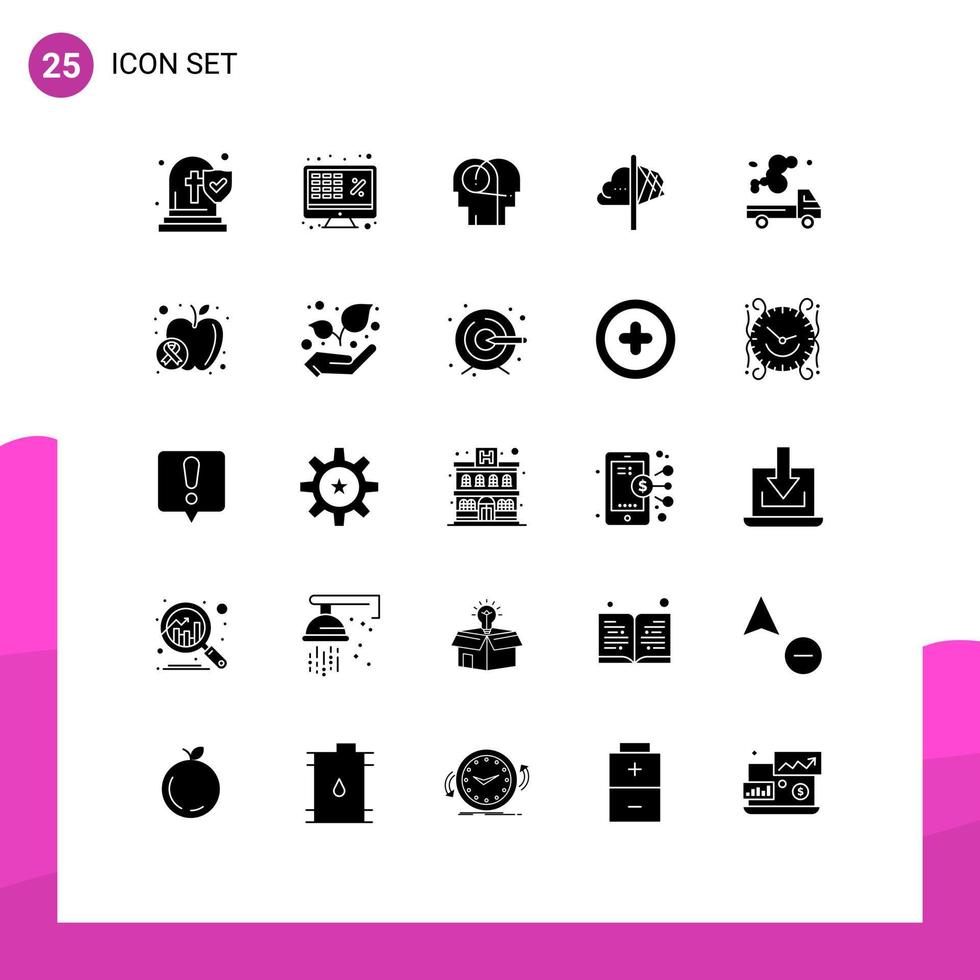 Solid Glyph Pack of 25 Universal Symbols of inspiration imagination money idea human Editable Vector Design Elements