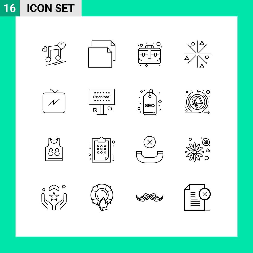 16 Thematic Vector Outlines and Editable Symbols of power works bag stars achievement Editable Vector Design Elements