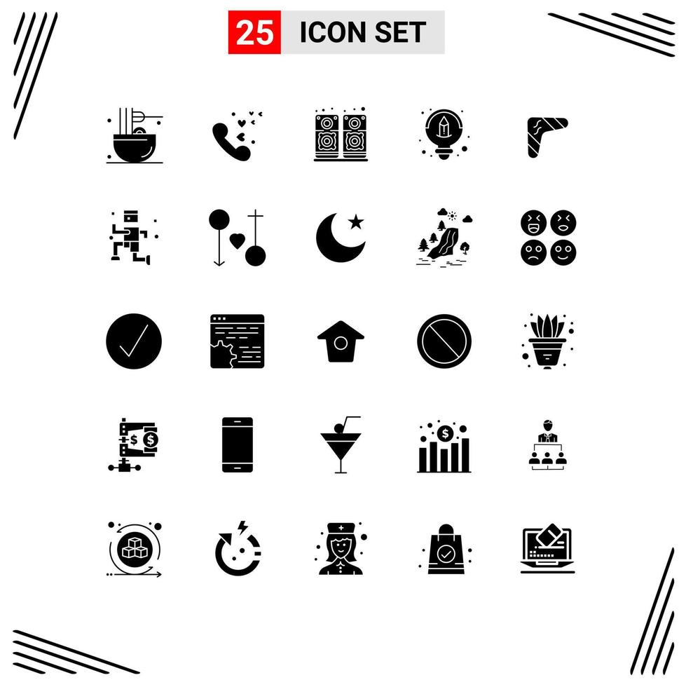 Mobile Interface Solid Glyph Set of 25 Pictograms of boomerang australia wedding idea creative Editable Vector Design Elements