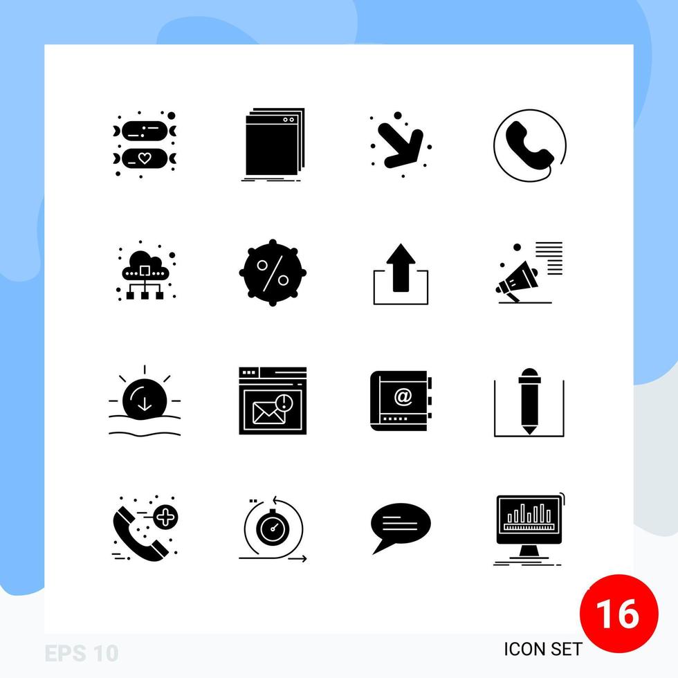 16 User Interface Solid Glyph Pack of modern Signs and Symbols of technology cloud program phone answer Editable Vector Design Elements
