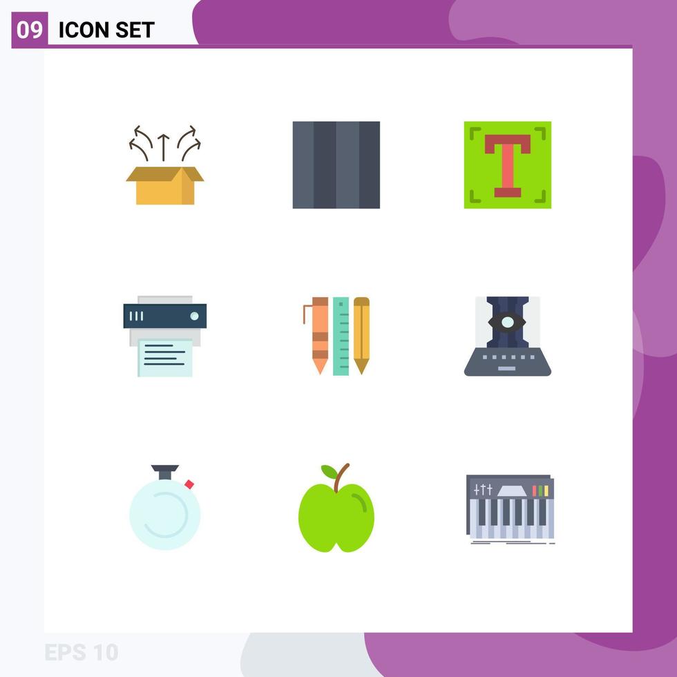 Modern Set of 9 Flat Colors and symbols such as essential tools education font printing printer Editable Vector Design Elements