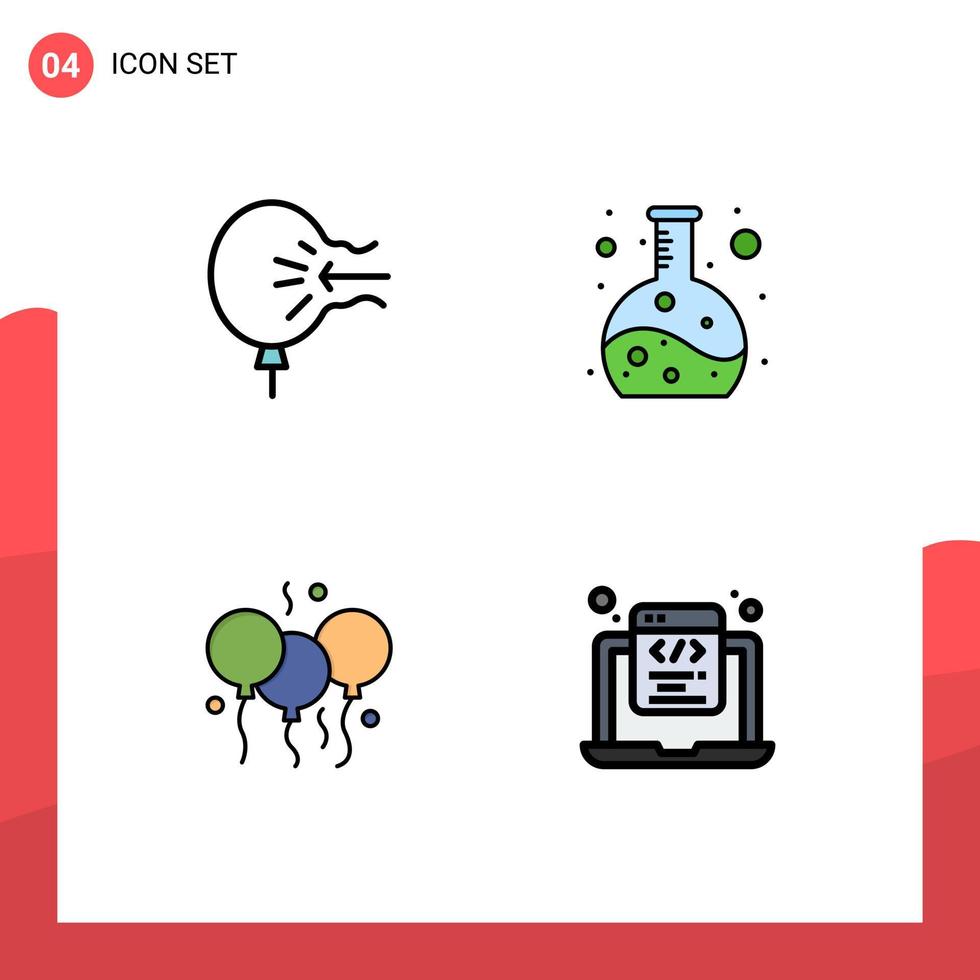 Filledline Flat Color Pack of 4 Universal Symbols of air day relief experiment india Editable Vector Design Elements