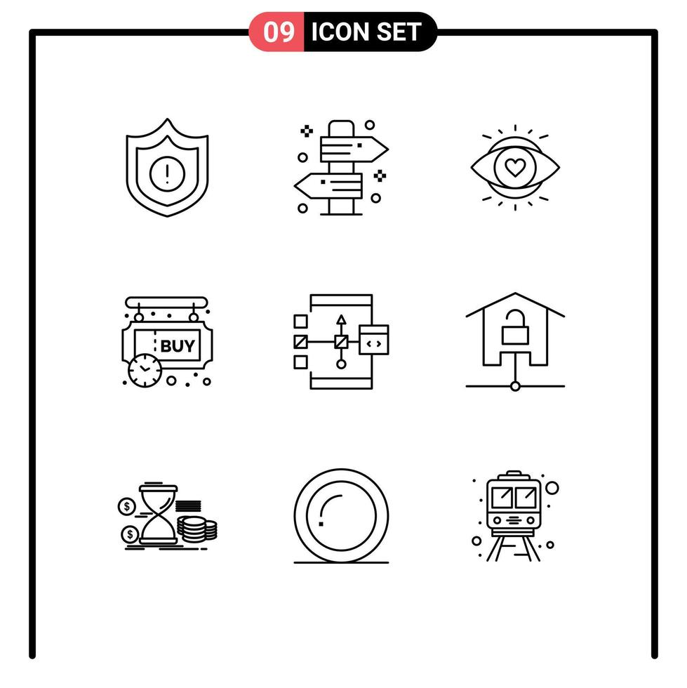 9 iconos creativos, signos y símbolos modernos de la aplicación, compras, ojo pendiente, tablero de anuncios, elementos de diseño vectorial editables vector