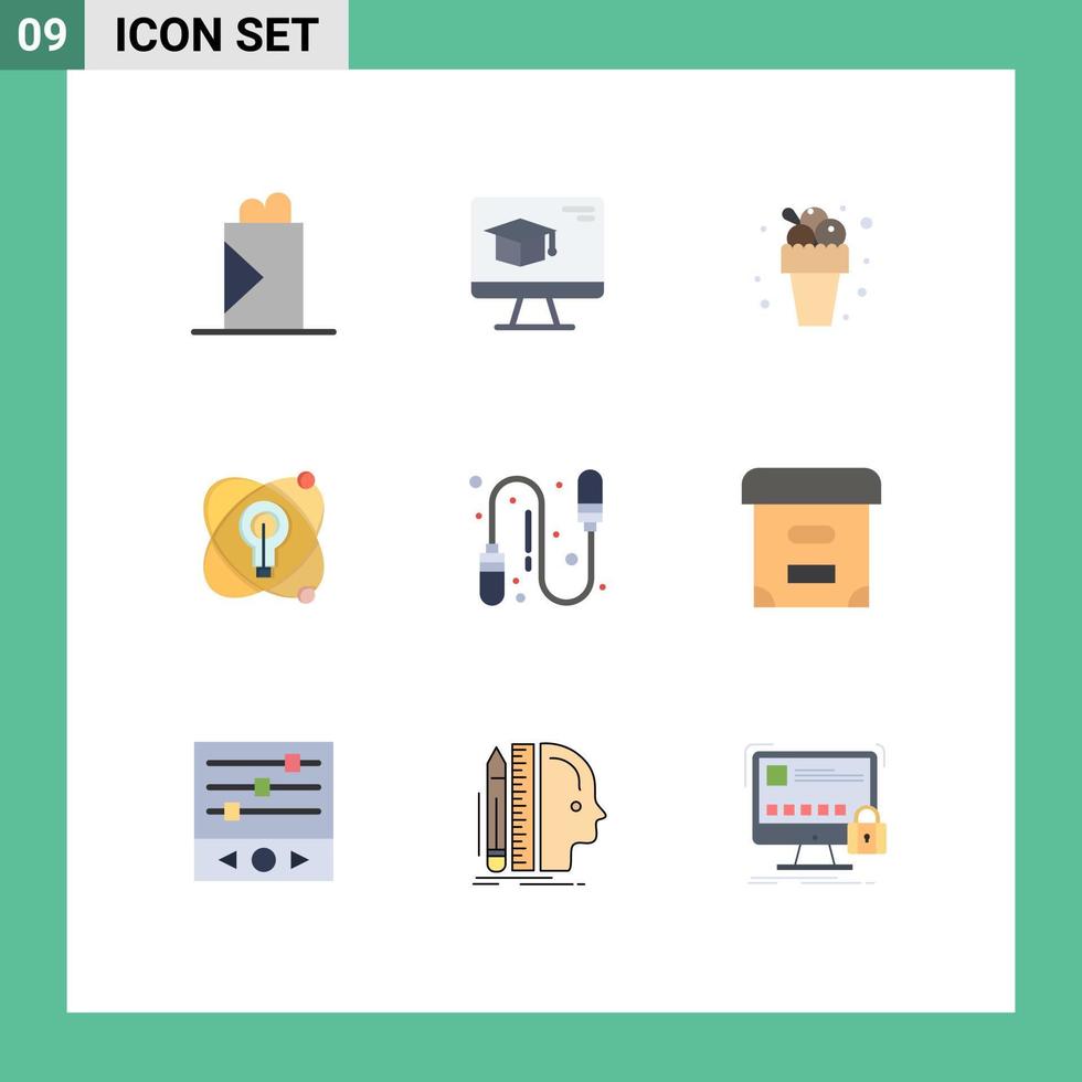 Universal Icon Symbols Group of 9 Modern Flat Colors of jump rope exercise meal bulb education Editable Vector Design Elements